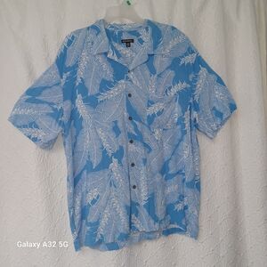 George Mem Shirt XL Blue Leaf Print Men's Shirt